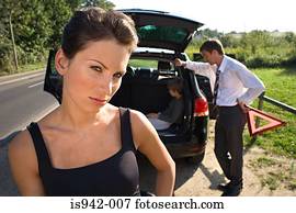 família, com, quebrado baixo, car