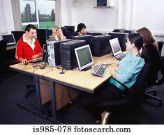 estudantes, usando, computadores