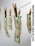 Banknotes on a clothesline