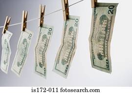 Banknotes on a clothesline