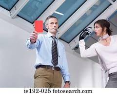 gerente, com, um, cartão vermelho