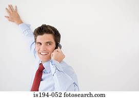 Businessman using cellular telephone
