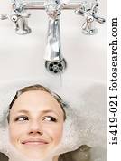 mujer, tener un baño