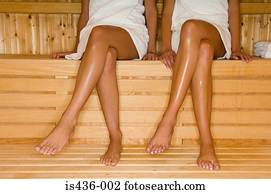 duas mulheres, em, sauna