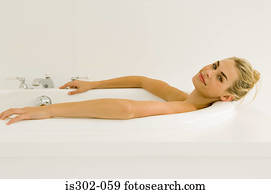 mujer se relajar, en, el, baño