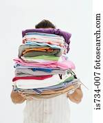 Man with pile of clothes
