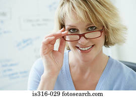 Smiling woman wearing eyeglasses