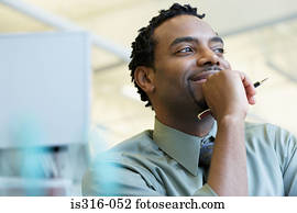 sorrindo, macho, trabalhador escritório