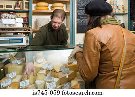 Cheesemonger, servindo, um, cliente