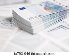 pila, de, veinte euro, notas, en, papeleo