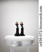 dama honra, estatuetas, ligado, um, bolo casamento
