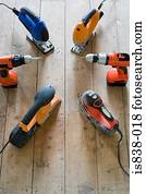 ferramentas poder, ligado, chão