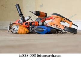 pilha, de, ferramentas poder