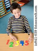 menino, aprendizagem, números