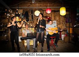 Rock band practising