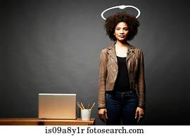Woman with imaginary angel halo