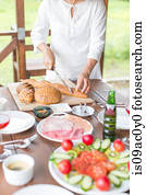 mulher, corte, baguette