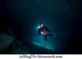 mergulhador, entra, Ben's, Cave.