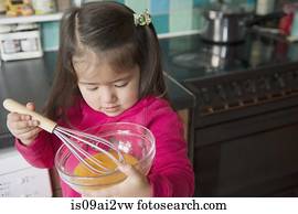 menina, aprendizagem, cozinhar