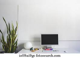 limpo, simples, e, modernos, escrivaninha, espaço