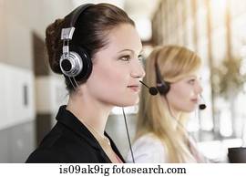 Call centre team wearing headsets