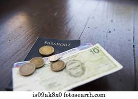 Dutch banknotes, coins and passport