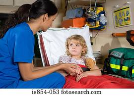 menina, e, enfermeira, em, ambulância