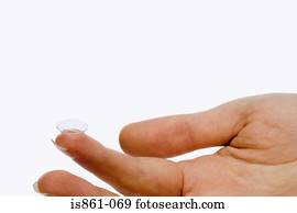 pessoa, segurando, lente contato