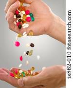 pessoa, com, pílulas, e, cápsulas