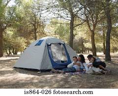 Family by tent