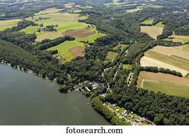 Aerial View Of Kupferdreh Loop Of The Ruhr River Lake