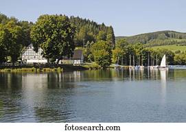 Lake Baldeney With Sailboats In Essen Heisingen North Rhine