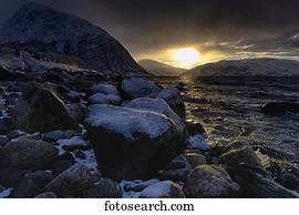 Northern Lumières Sur Fjord Dans Paysage Hiver