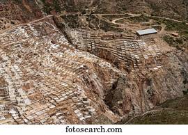 Saltworks in the Sacred Valley of the Incas on the Urubamba, near Maras, Peru, South America