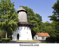Former wind pumping station with pump keeper's house, Konigsborn saltworks, Unna, Ruhr district, North Rhine-Westphalia, Germany, Europe