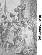 Defoe in the pillory, Daniel Defoe, 1660 - 1731, an English writer in the early days of the Enlightenment, the author of Robinson Crusoe, historical engraving, 1883