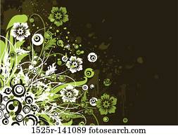 grunge, floral, fundo, vetorial