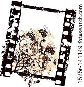 grunge, floral, fundo, vetorial