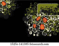 grunge, floral, fundo, vetorial