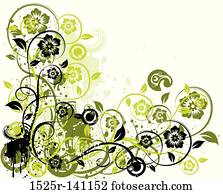 grunge, floral, fundo, vetorial