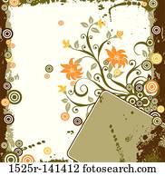 grunge, floral, fundo, vetorial