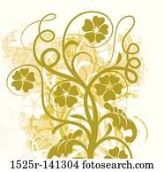 grunge, floral, fundo, vetorial