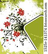grunge, floral, fundo, vetorial