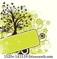 grunge, árvore, fundo, vetorial