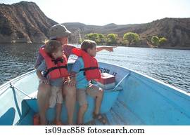 Mother and sons on fishing trip