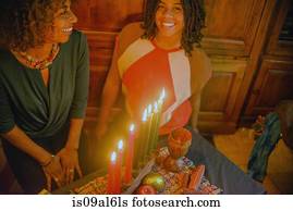 família, celebrando, kwanzaa