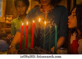 família, celebrando, kwanzaa