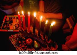 família, celebrando, kwanzaa, vista elevada