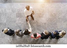 hoog overzicht, van, handel team, vergadering, klant