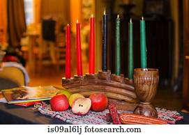 kinara, velas, para, kwanzaa, celebração